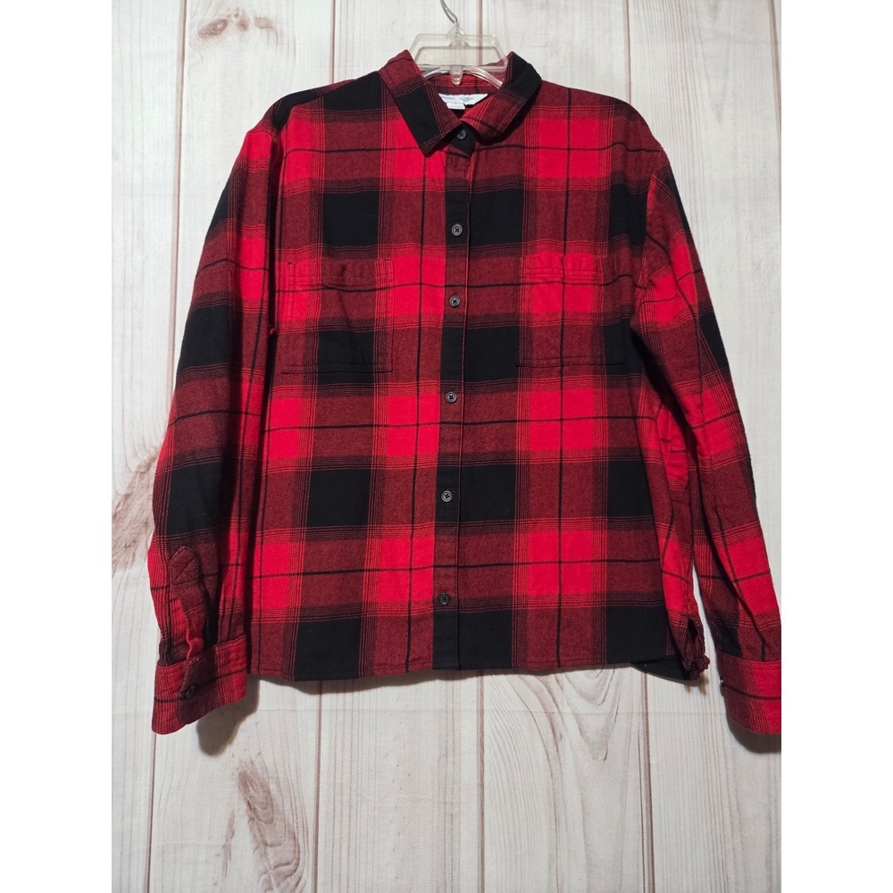 Old Navy The Boyfriend Shirt Red Black Buffalo Plaid Flannel Cotton Tall Large